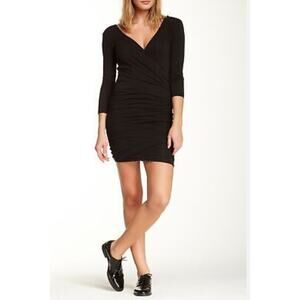 Standard James Perse‎ Black Mini Dress Bodycon "Skinny Wrap Tuck" Size 2 Medium